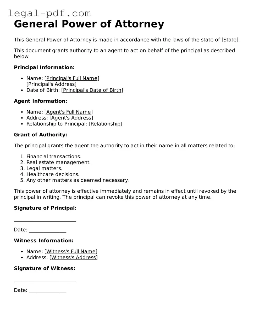 Valid General Power of Attorney Template