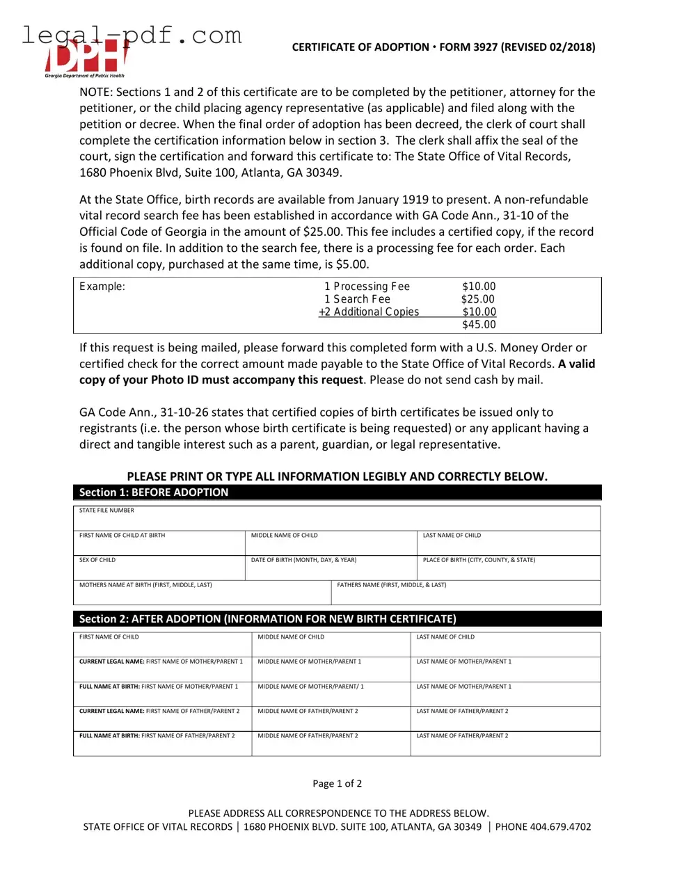Blank Georgia Adult Adoption Petition Form
