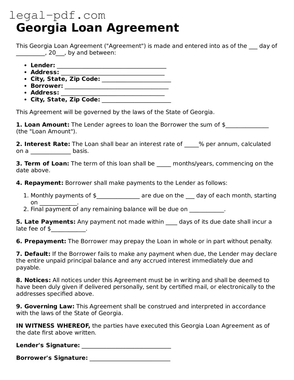Legal  Loan Agreement Document for Georgia