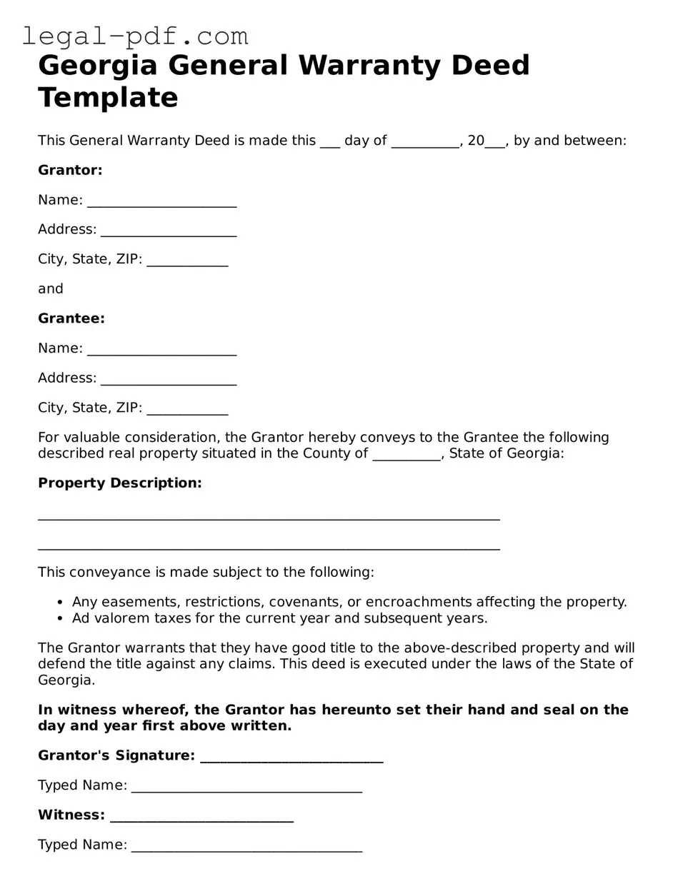 Legal  Deed Document for Georgia