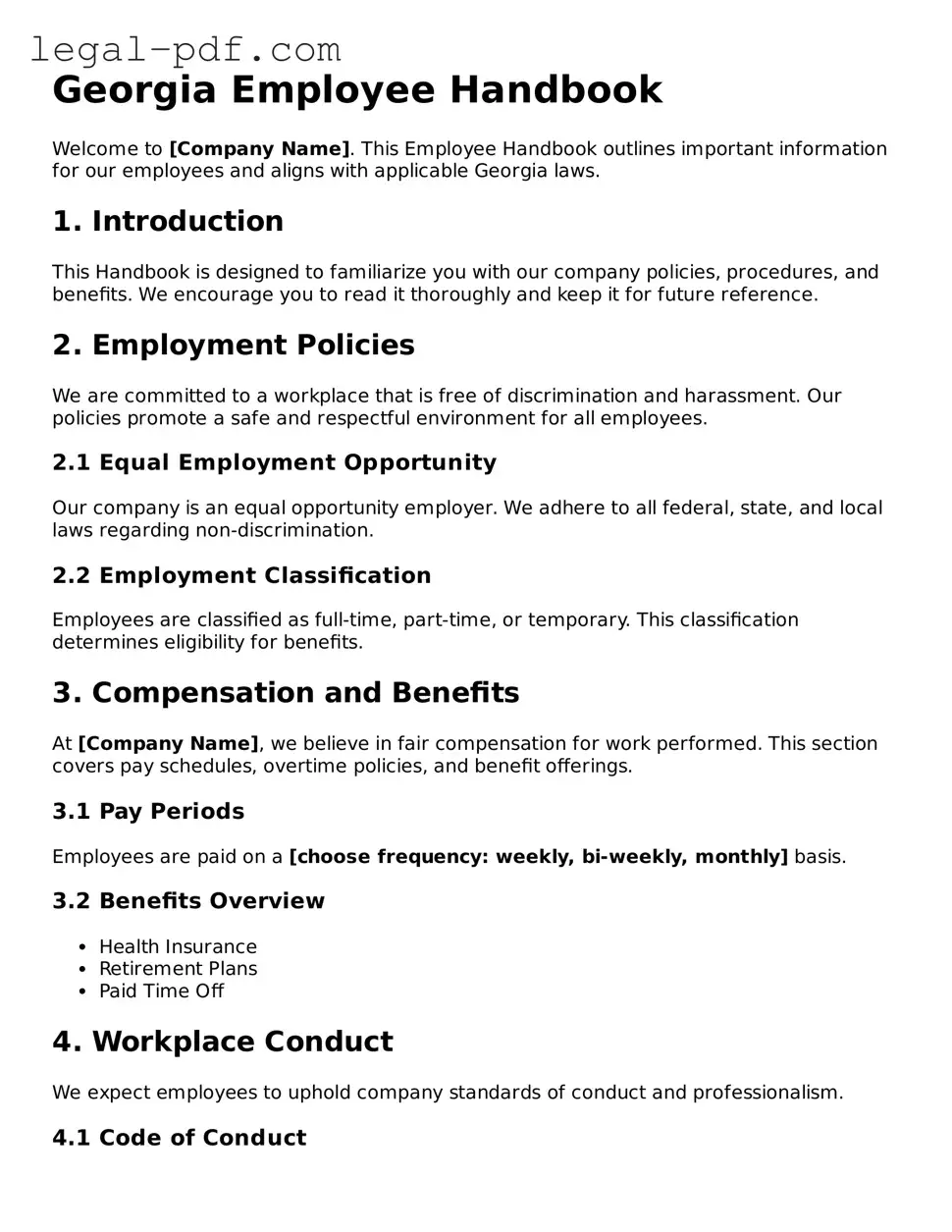 Legal  Employee Handbook Document for Georgia