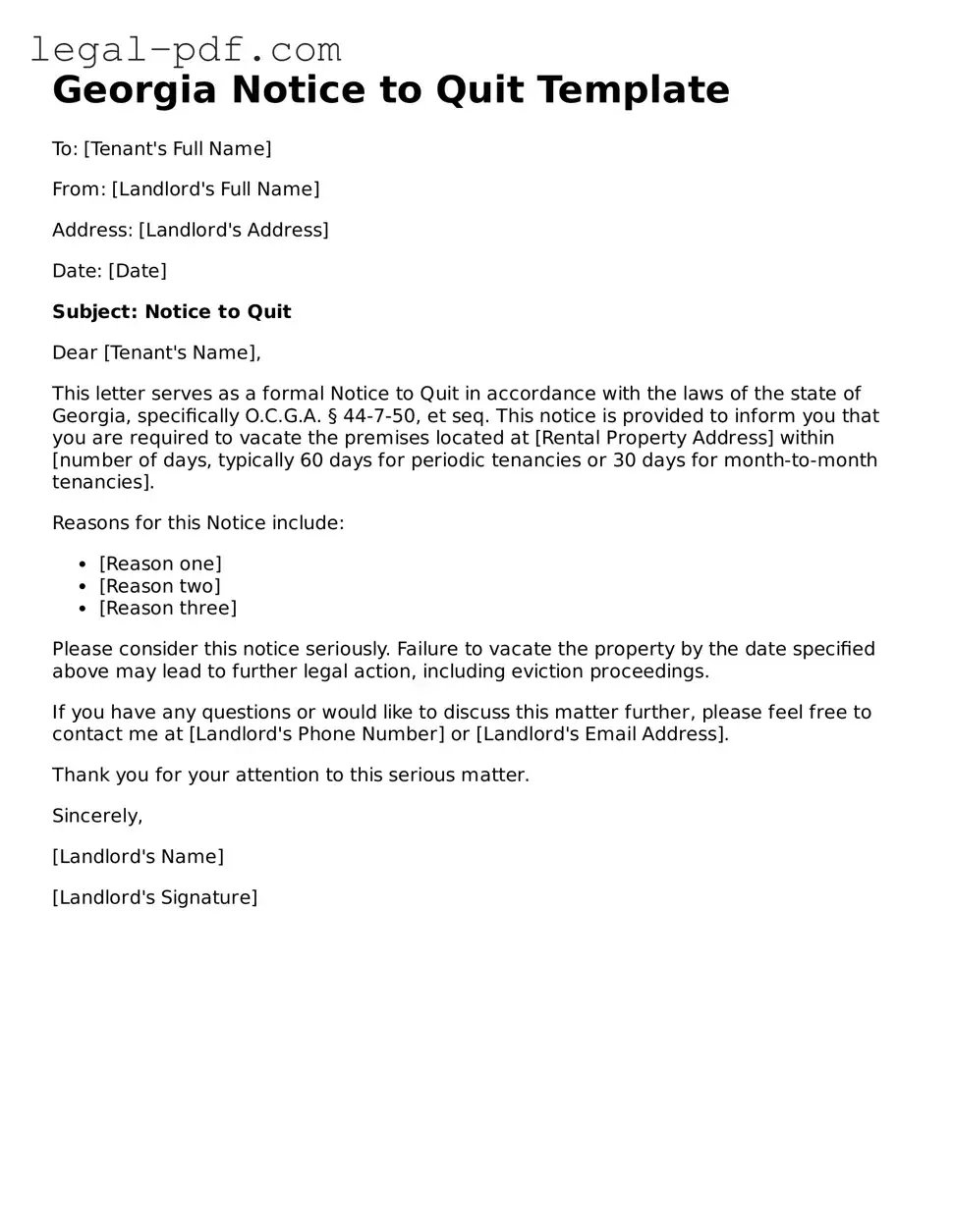 Legal  Notice to Quit Document for Georgia