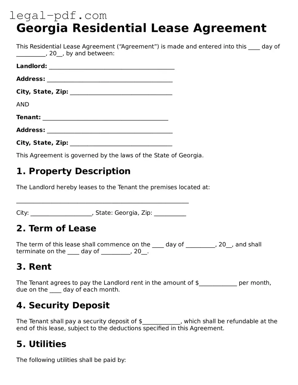 Legal  Residential Lease Agreement Document for Georgia