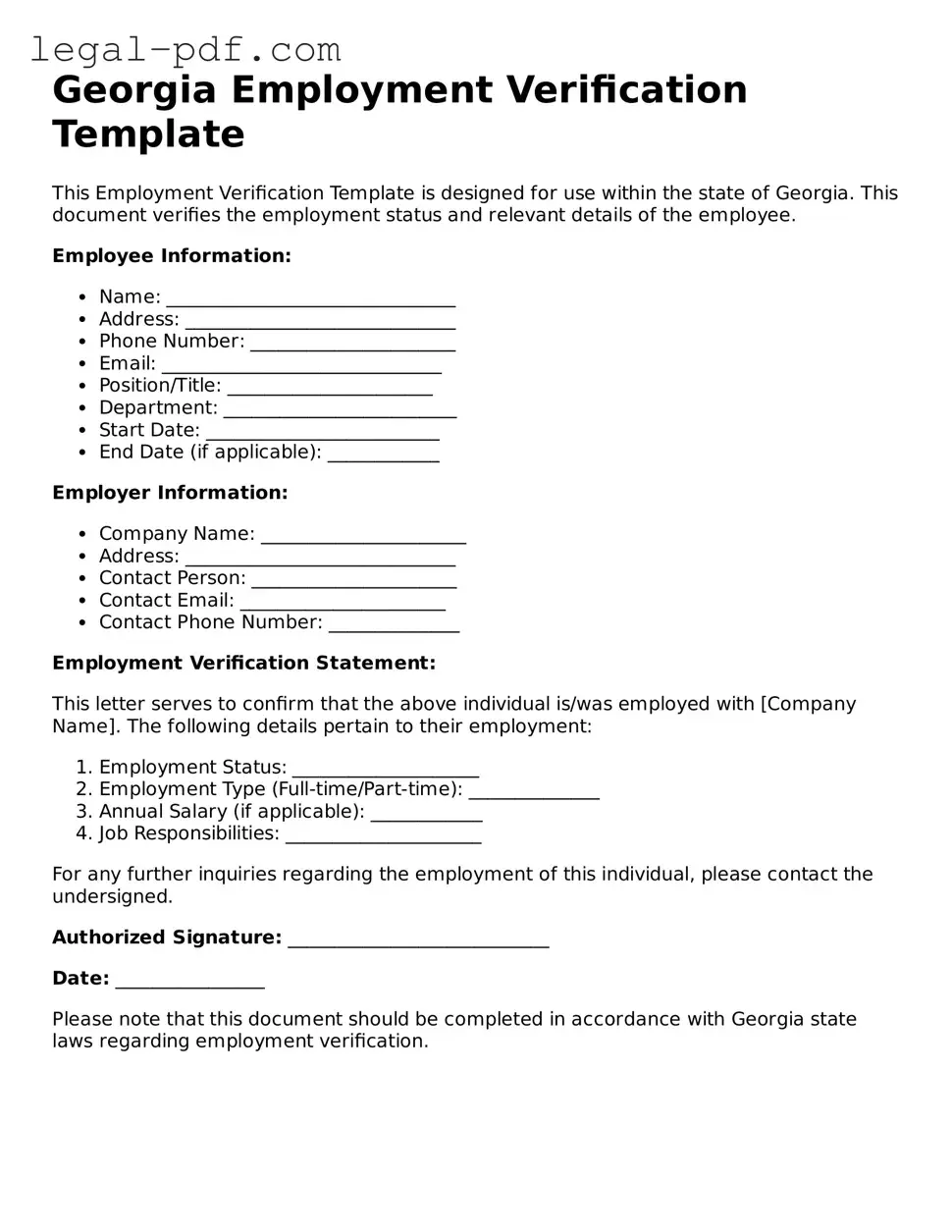 Legal  Employment Verification Document for Georgia