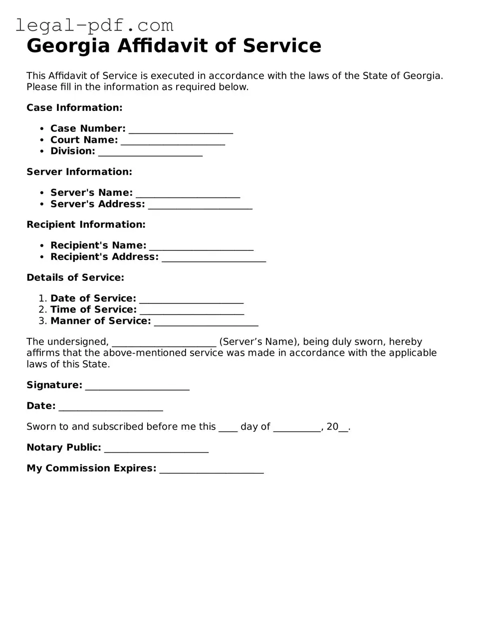 Legal  Affidavit of Service Document for Georgia