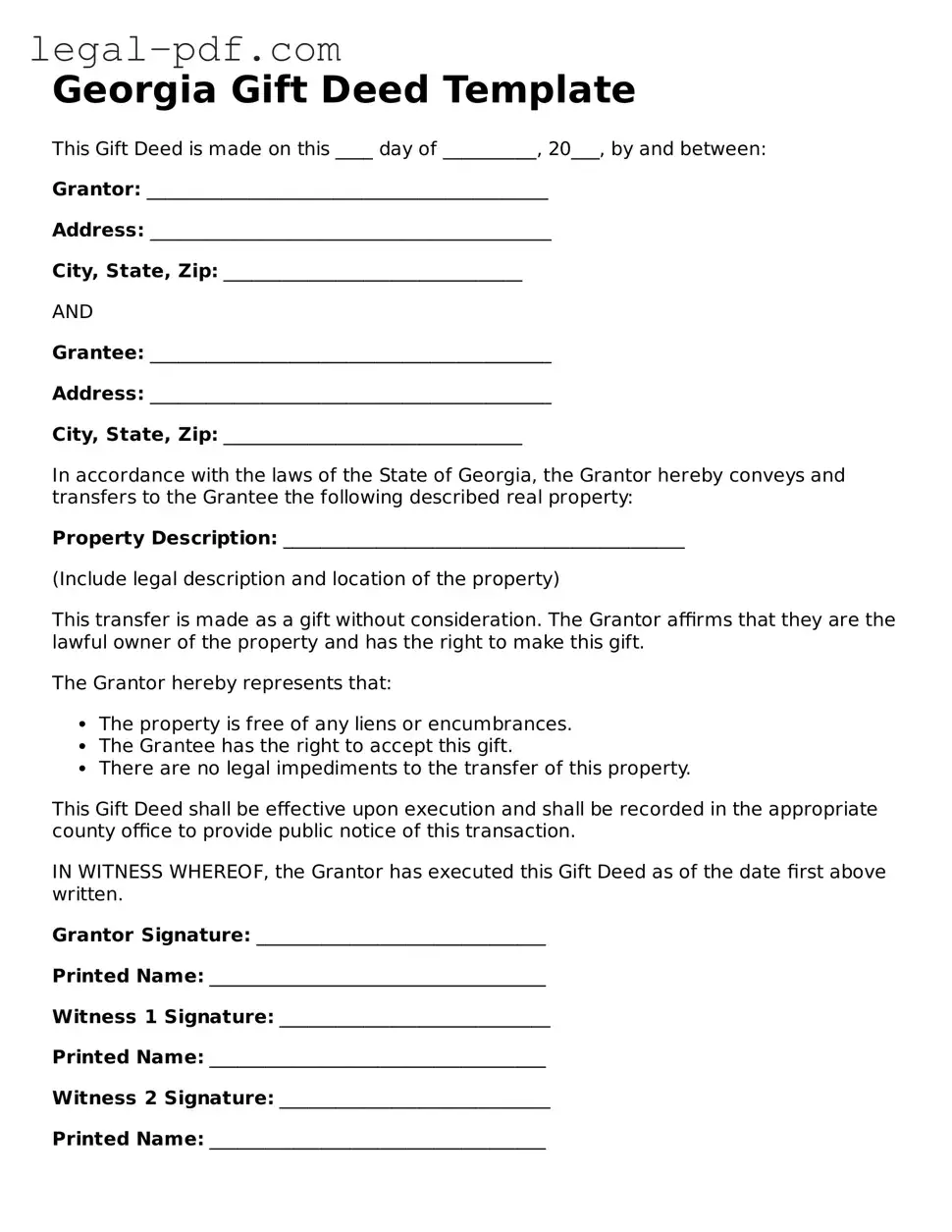Legal  Gift Deed Document for Georgia