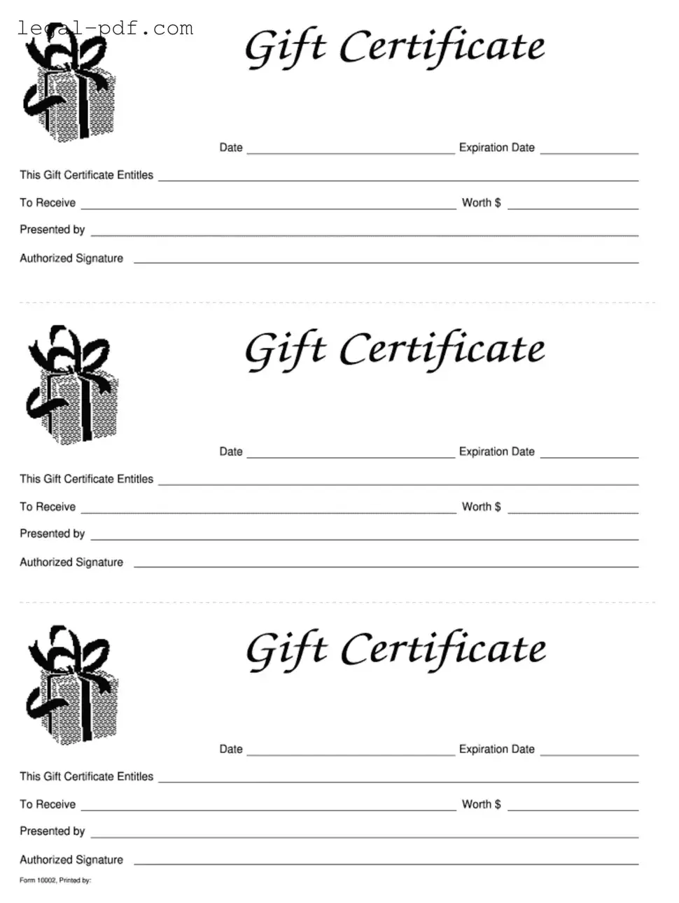 Blank Gift Certificate Form