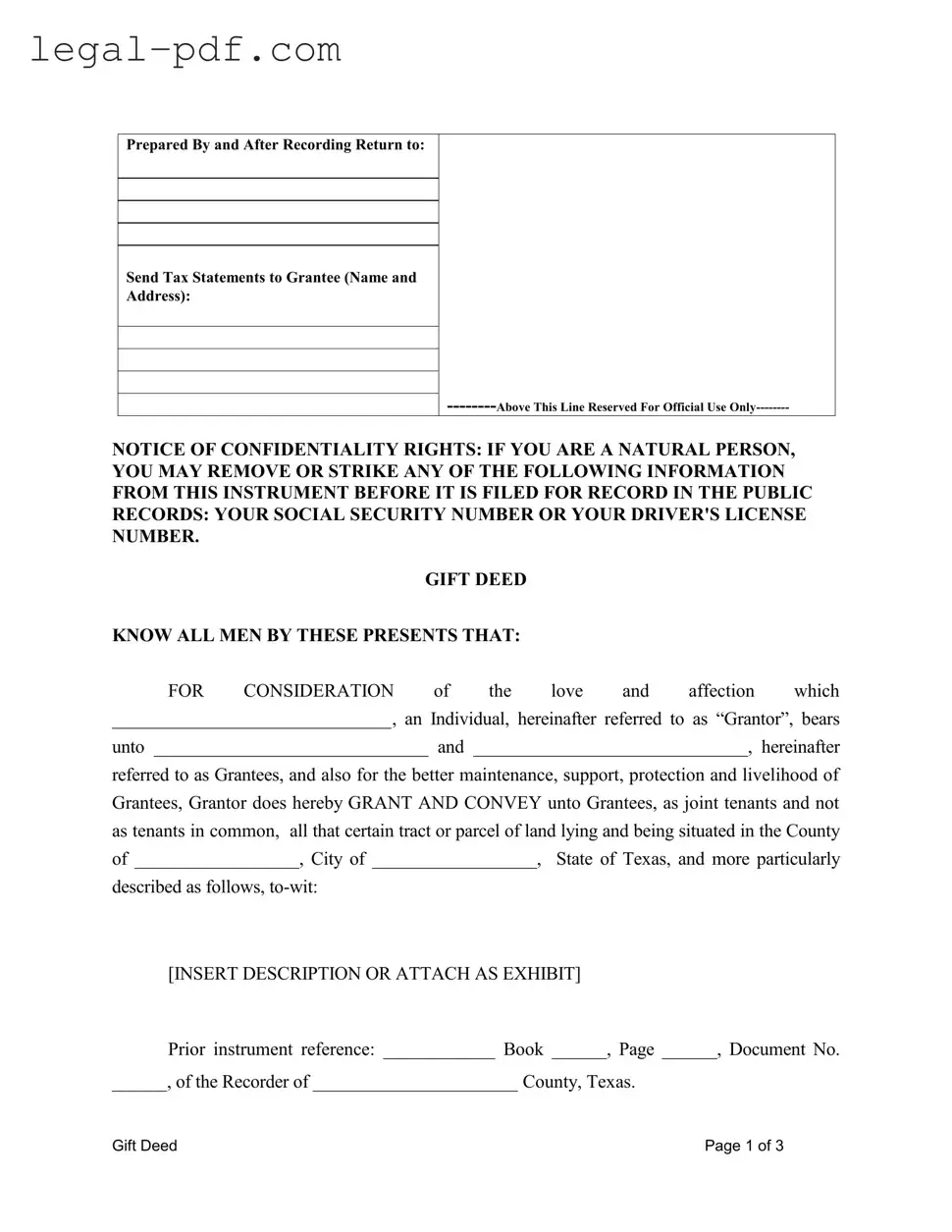 Blank Gift Deed Texas Form