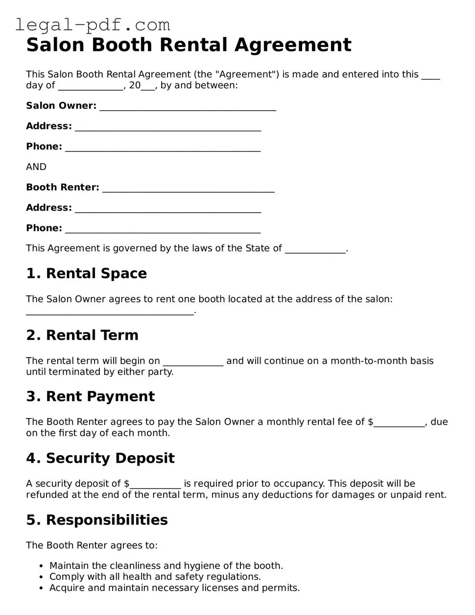 Valid Salon Booth Rental Agreement Template
