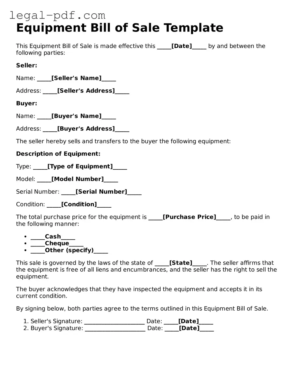 Valid Equipment Bill of Sale Template