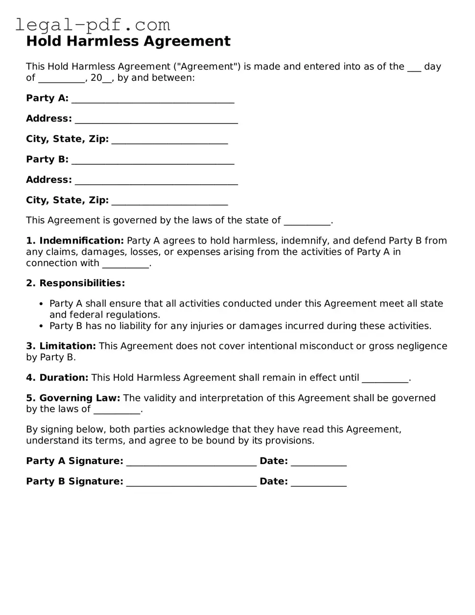 Valid Hold Harmless Agreement Template
