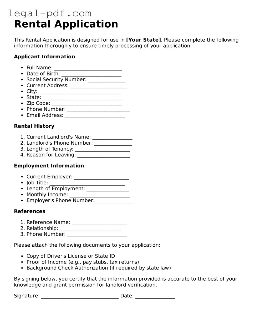 Valid Rental Application Template