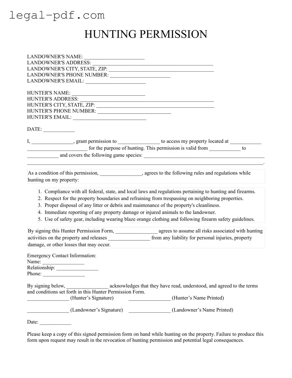 Blank Hunter Permission Form
