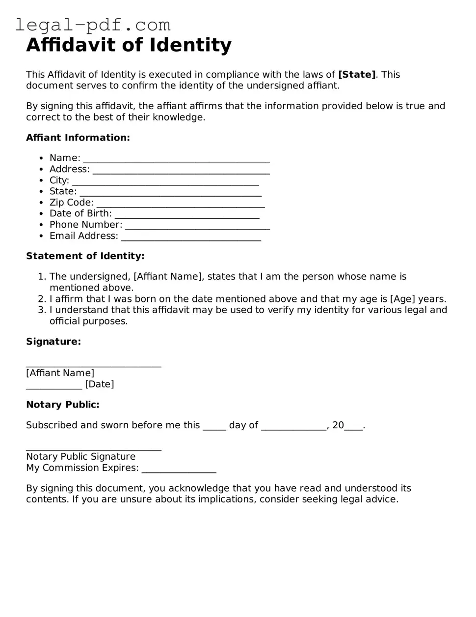 Valid Affidavit of Identity Template