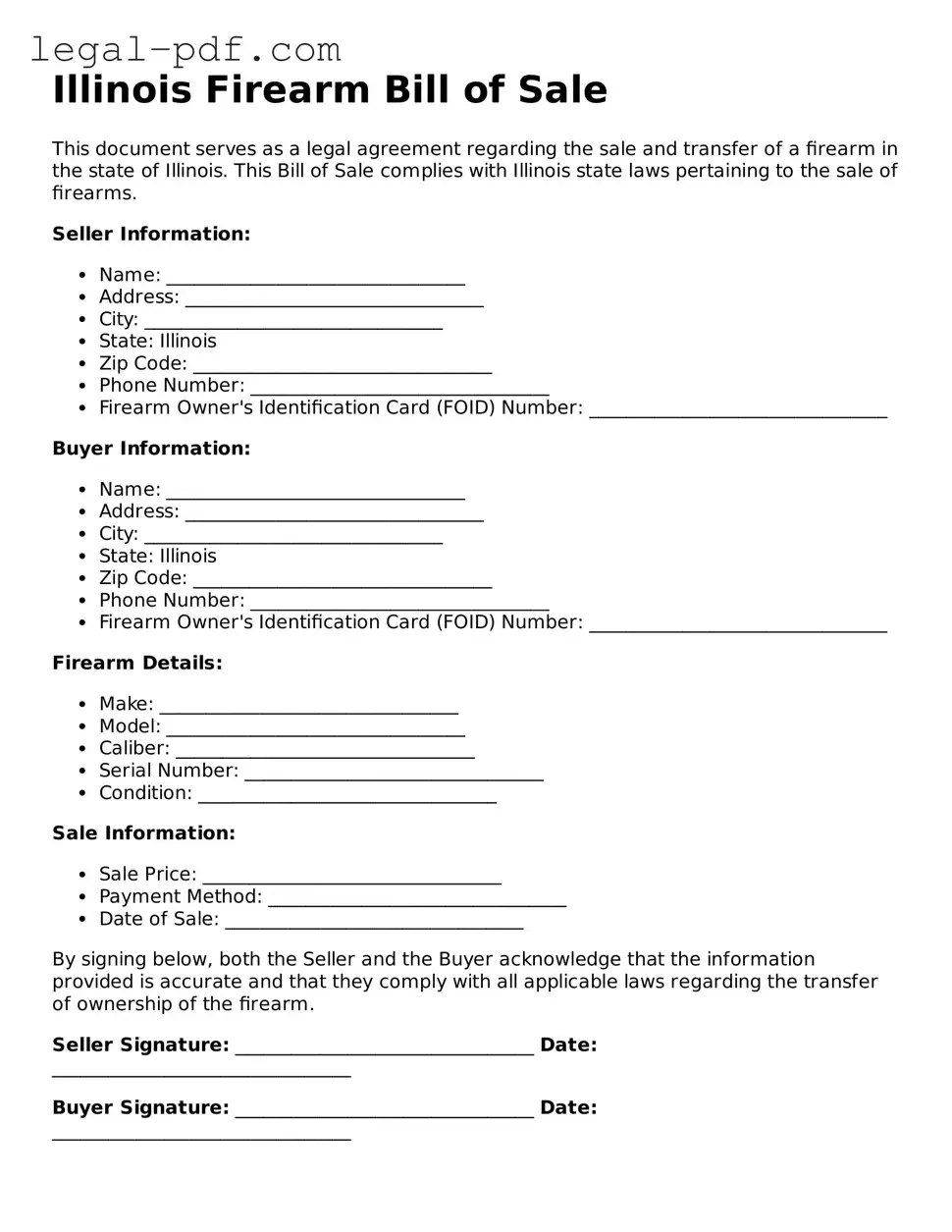 Legal  Firearm Bill of Sale Document for Illinois