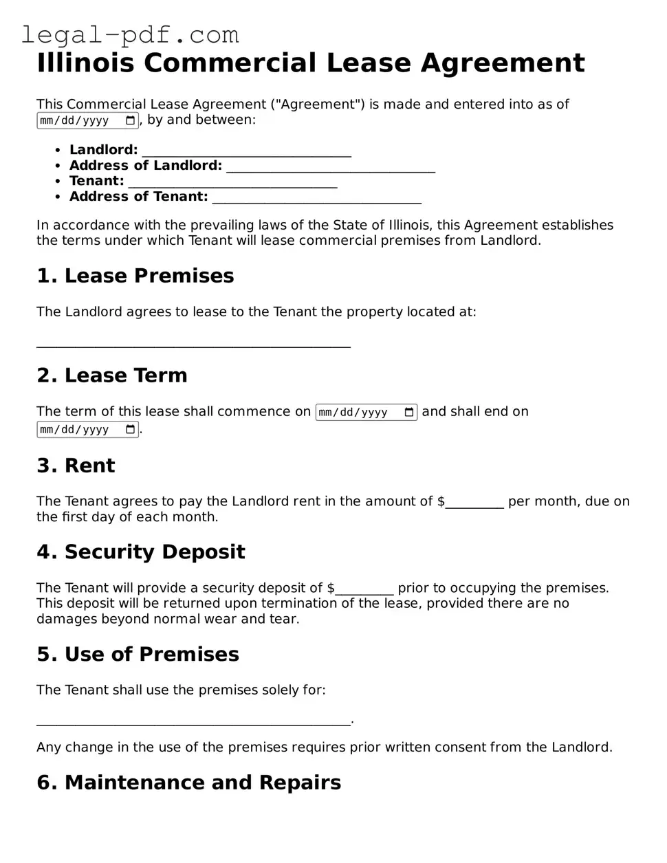 Legal  Commercial Lease Agreement Document for Illinois