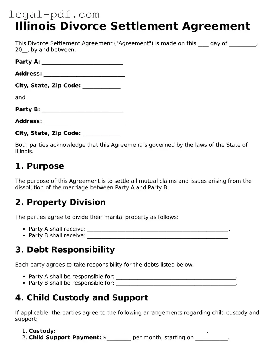 Legal  Divorce Settlement Agreement Document for Illinois