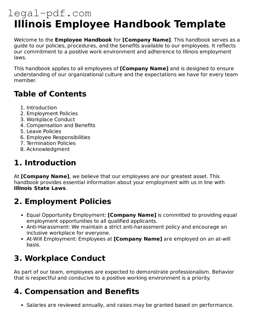 Legal  Employee Handbook Document for Illinois