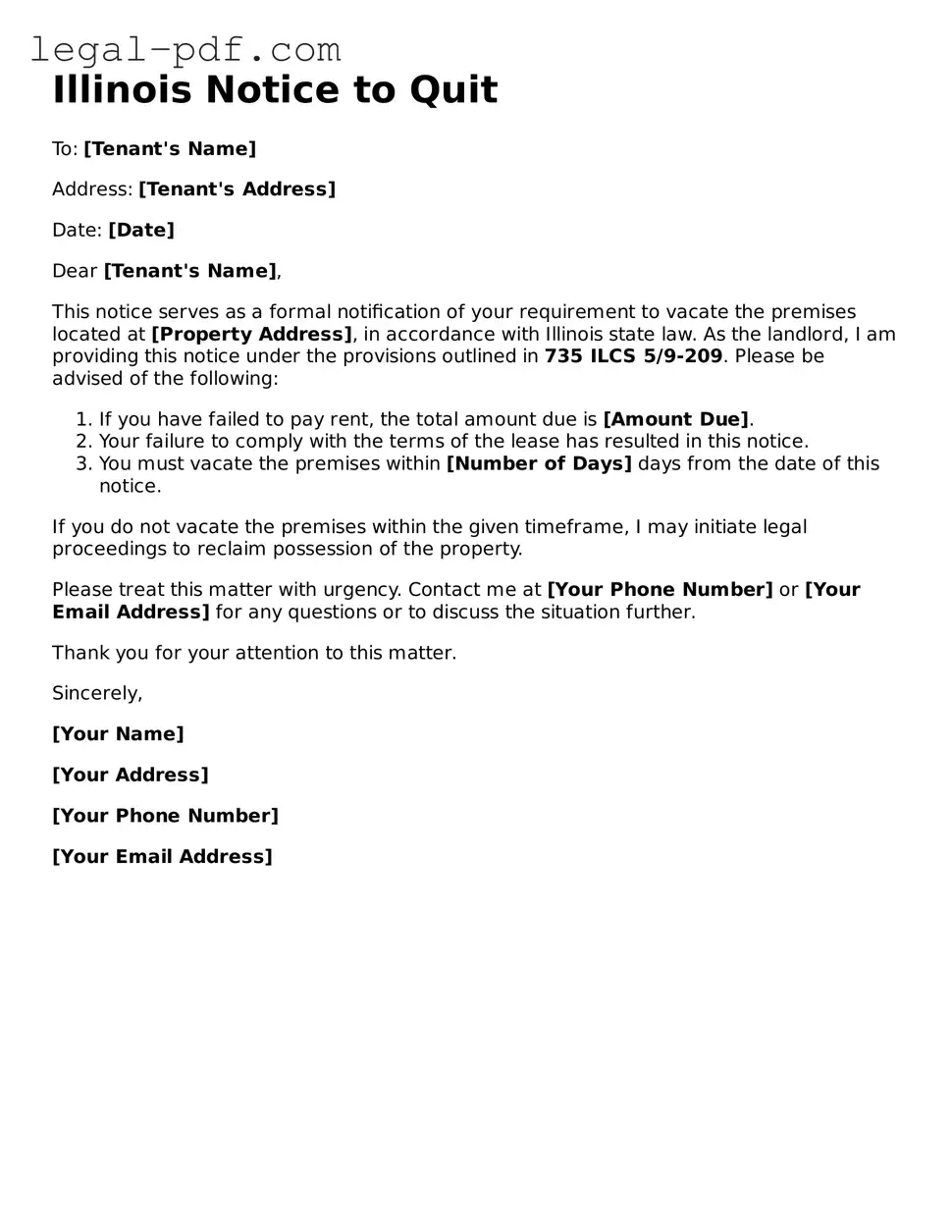 Legal  Notice to Quit Document for Illinois