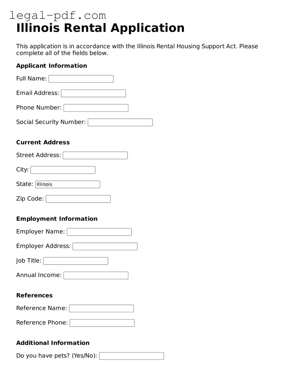 Legal  Rental Application Document for Illinois
