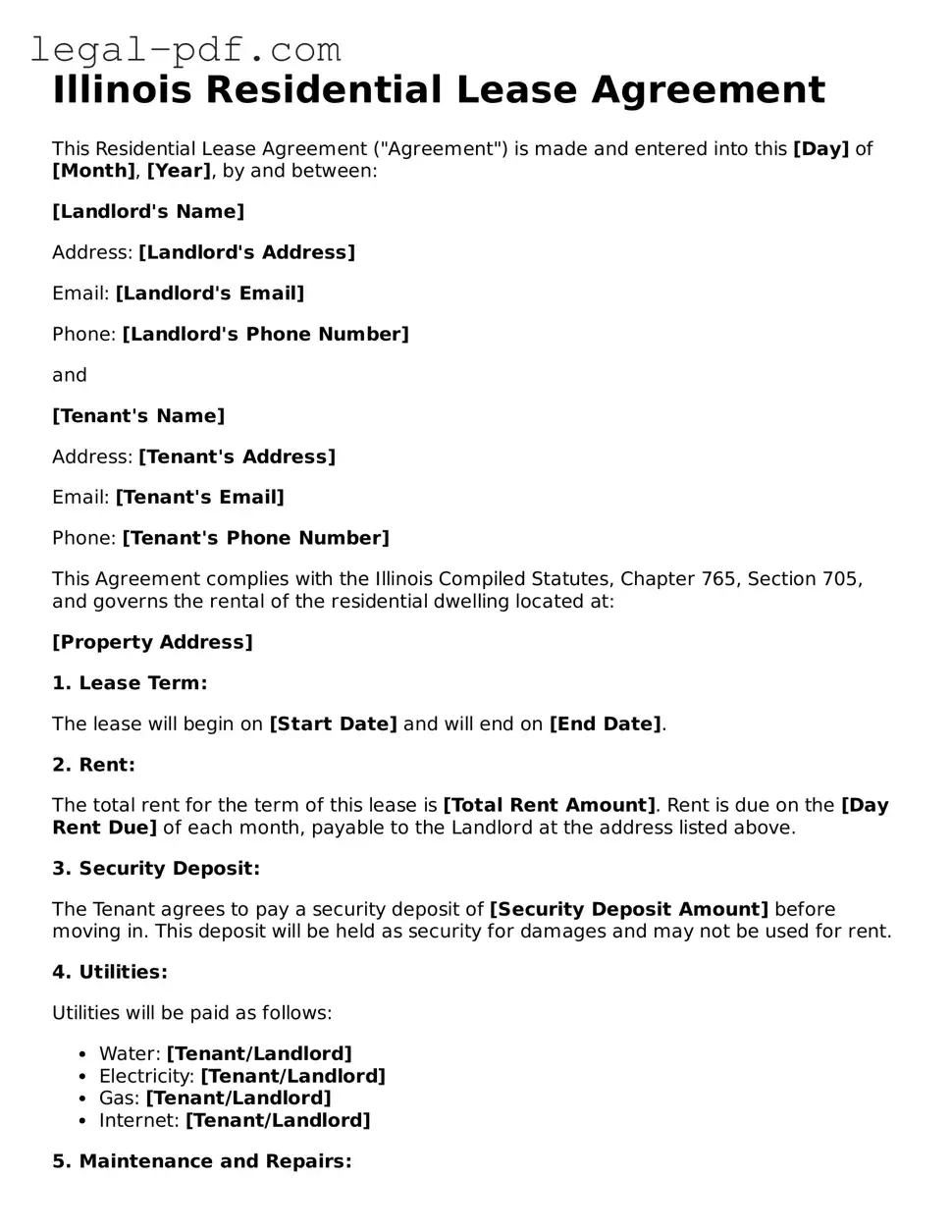 Legal  Residential Lease Agreement Document for Illinois