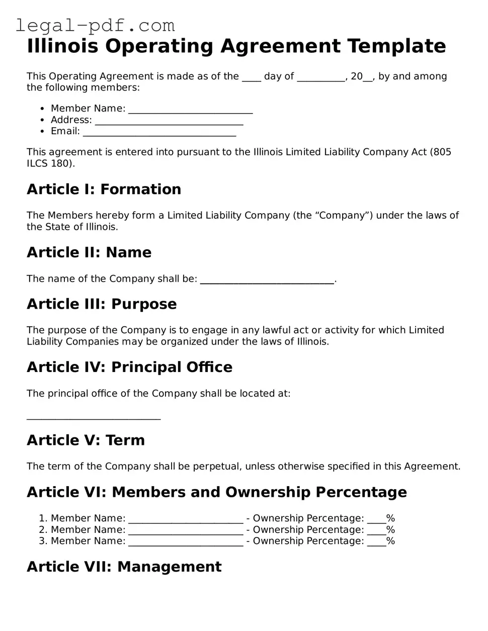 Legal  Operating Agreement Document for Illinois