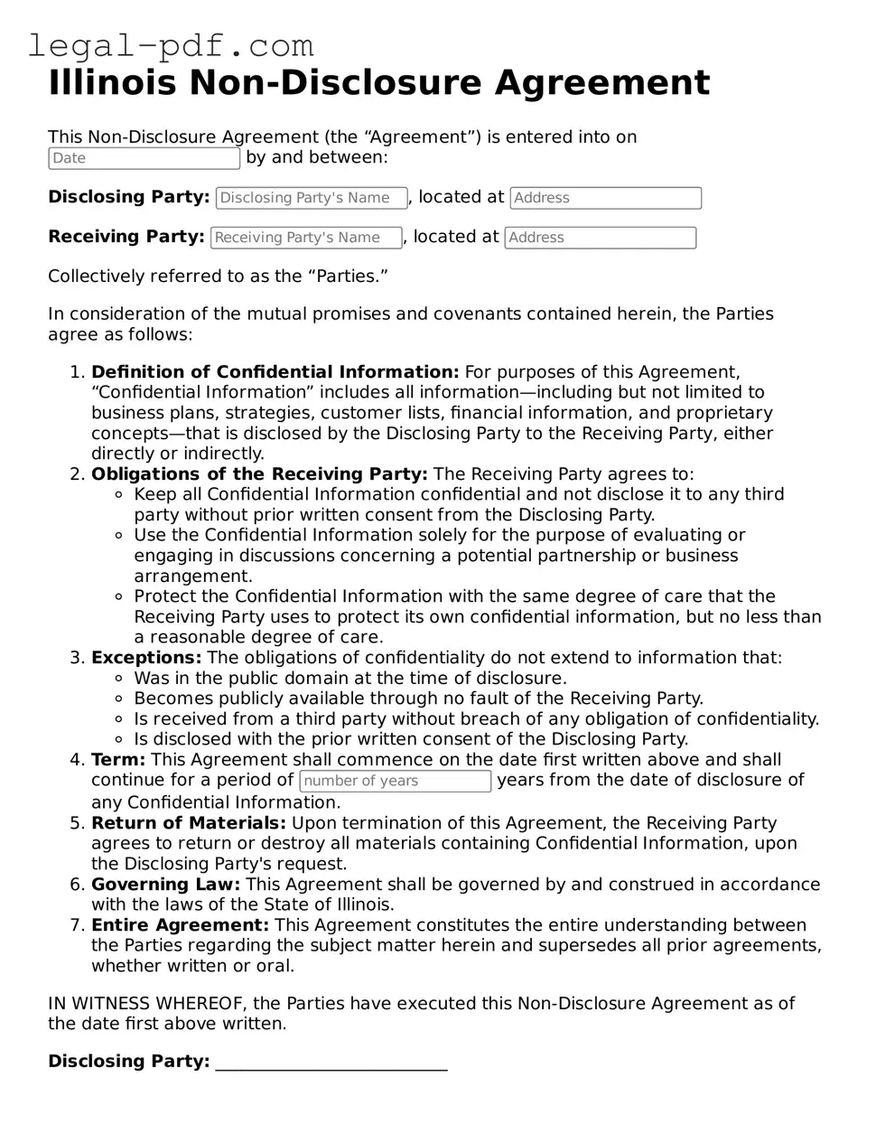 Legal  Non-disclosure Agreement Document for Illinois