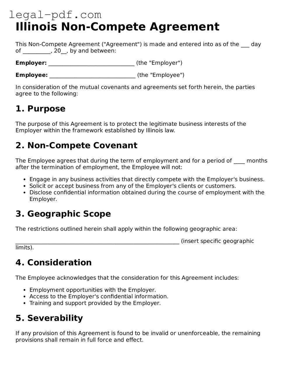 Legal  Non-compete Agreement Document for Illinois