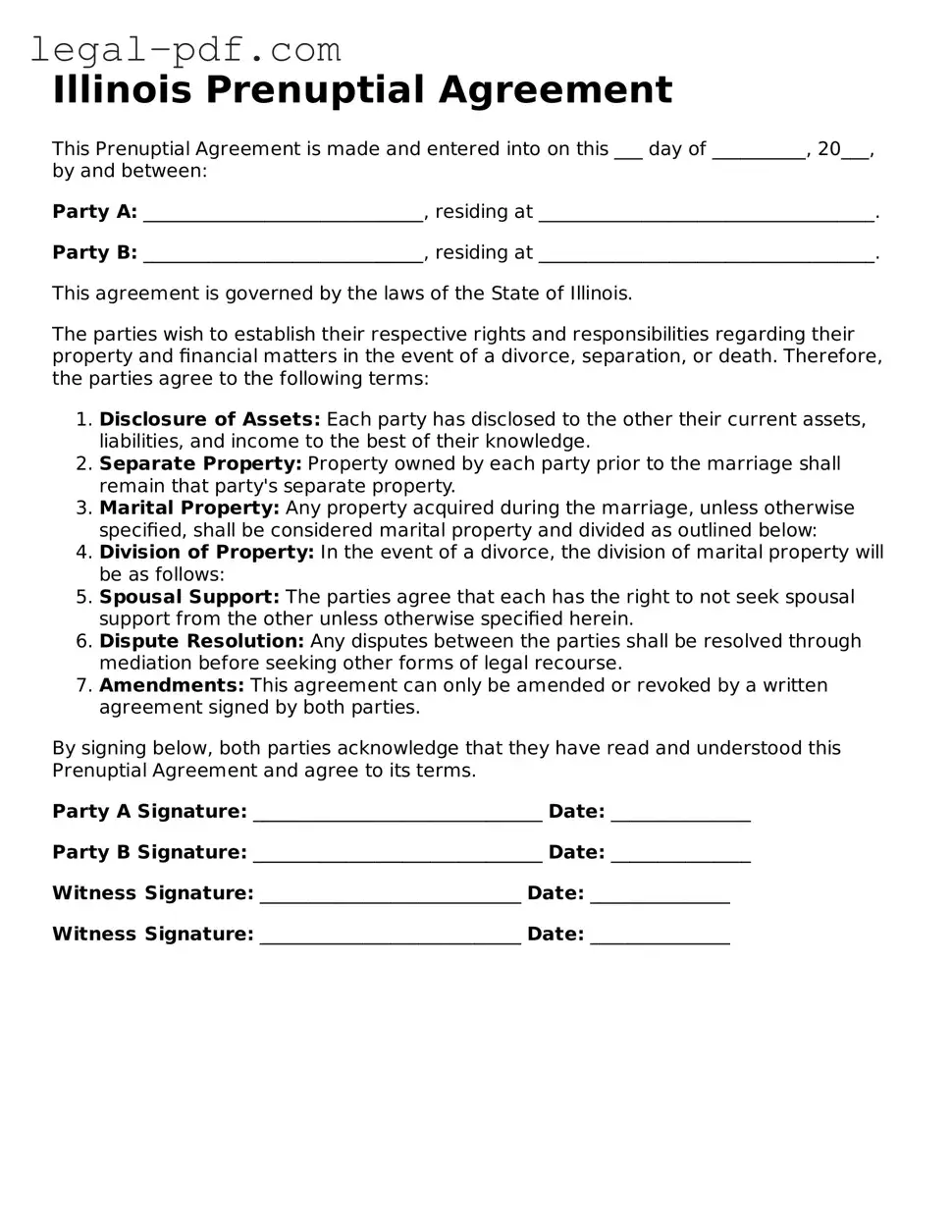 Legal  Prenuptial Agreement Document for Illinois