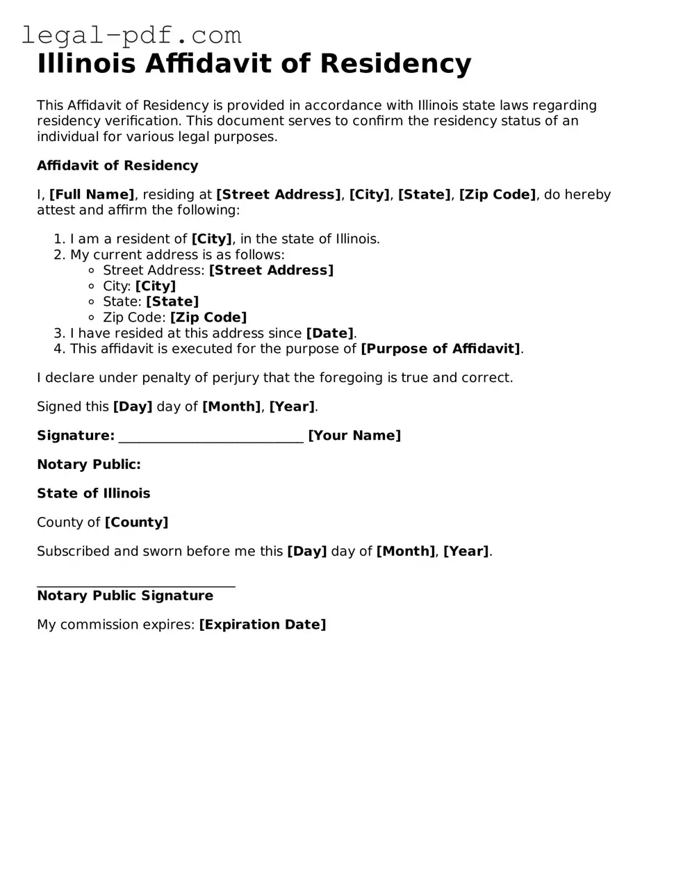 Legal  Affidavit of Residency Document for Illinois