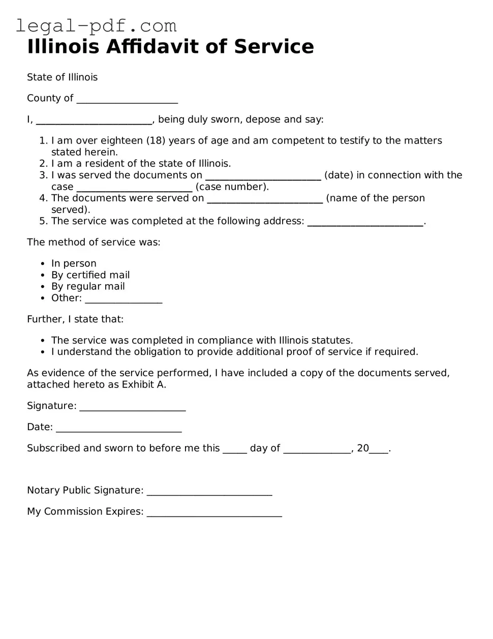 Legal  Affidavit of Service Document for Illinois