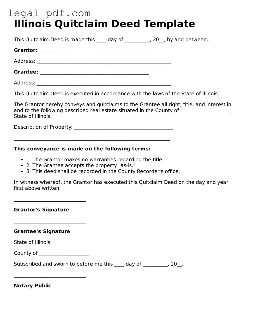 Legal  Quitclaim Deed Document for Illinois