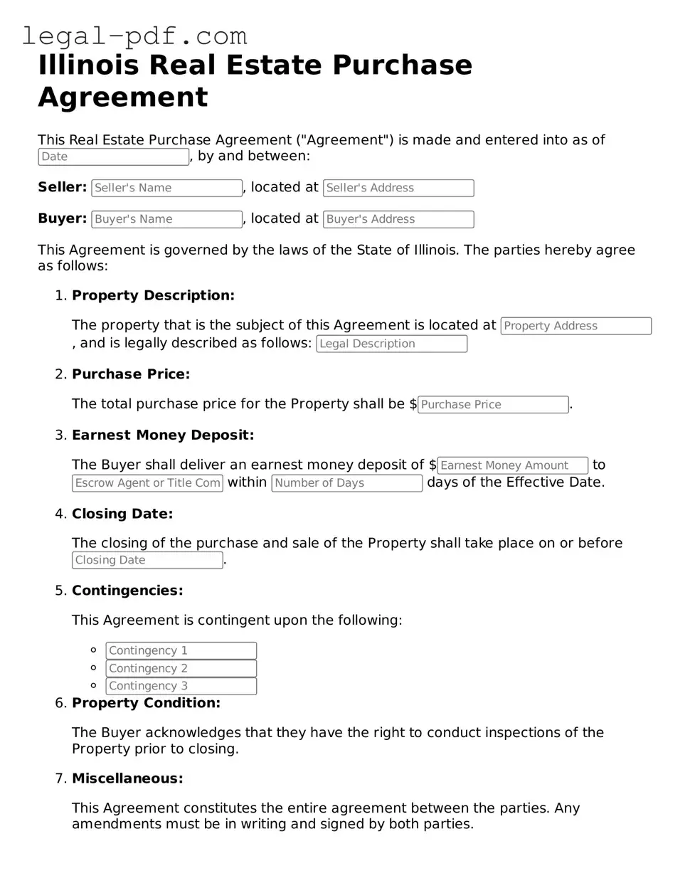 Legal  Real Estate Purchase Agreement Document for Illinois