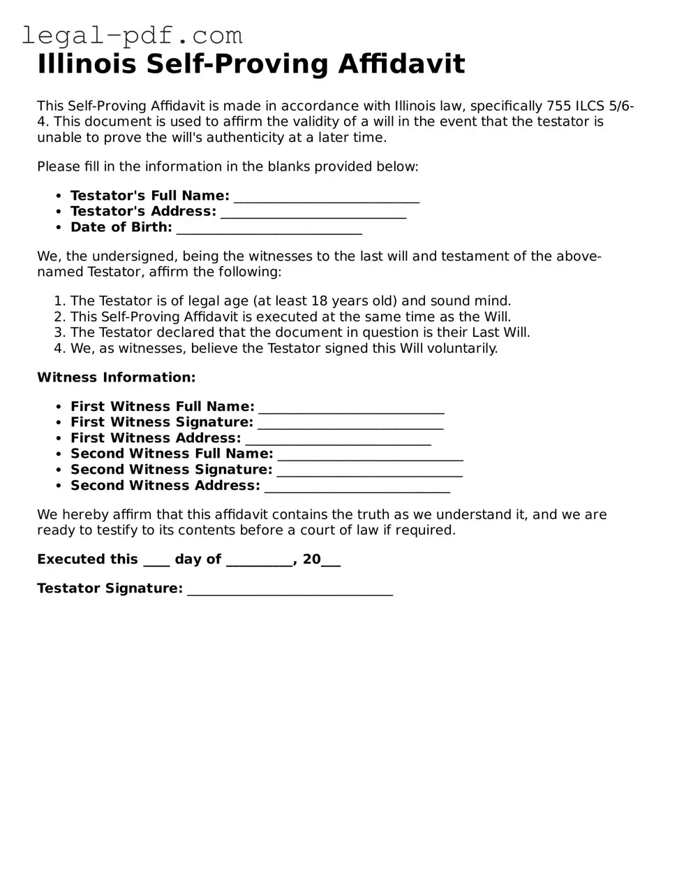 Legal  Self-Proving Affidavit Document for Illinois