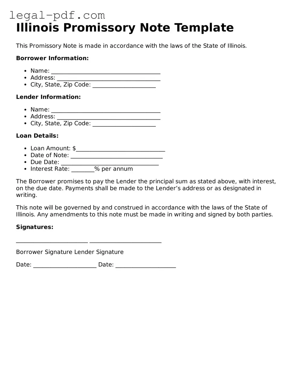 Legal  Promissory Note Document for Illinois