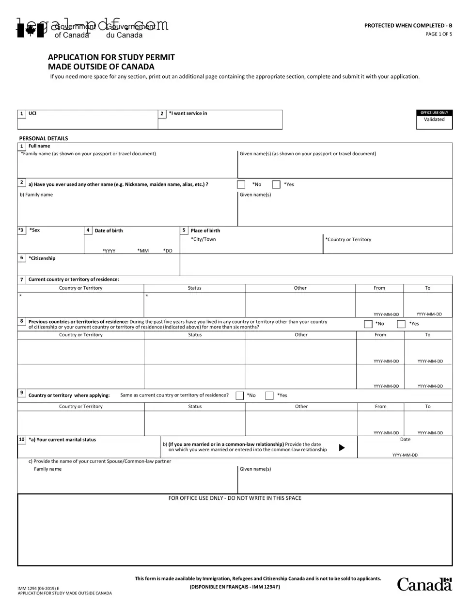 Blank Imm 1294 Form