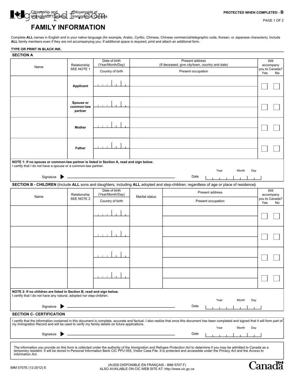 Blank Imm5707 Form