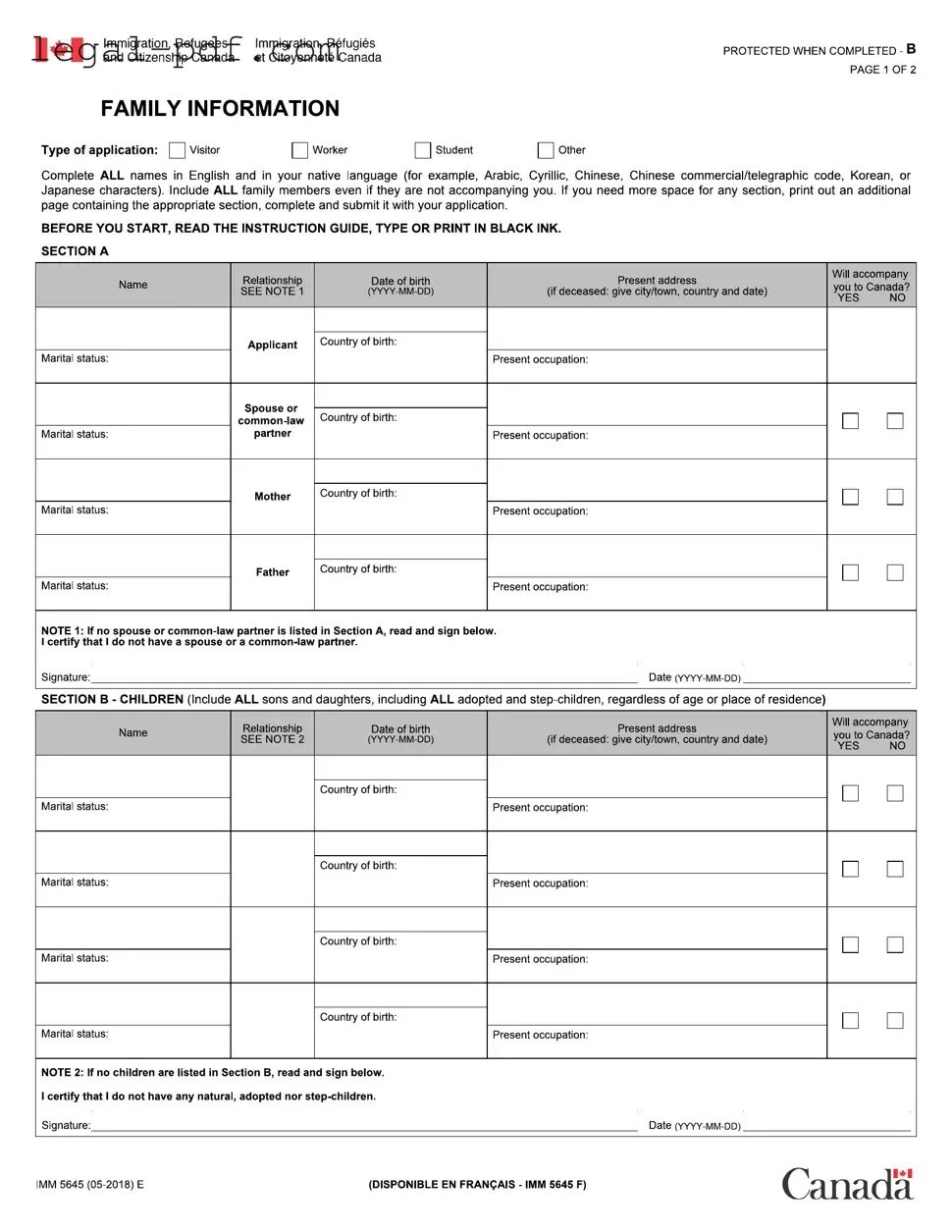 Blank Imm 5645 Form