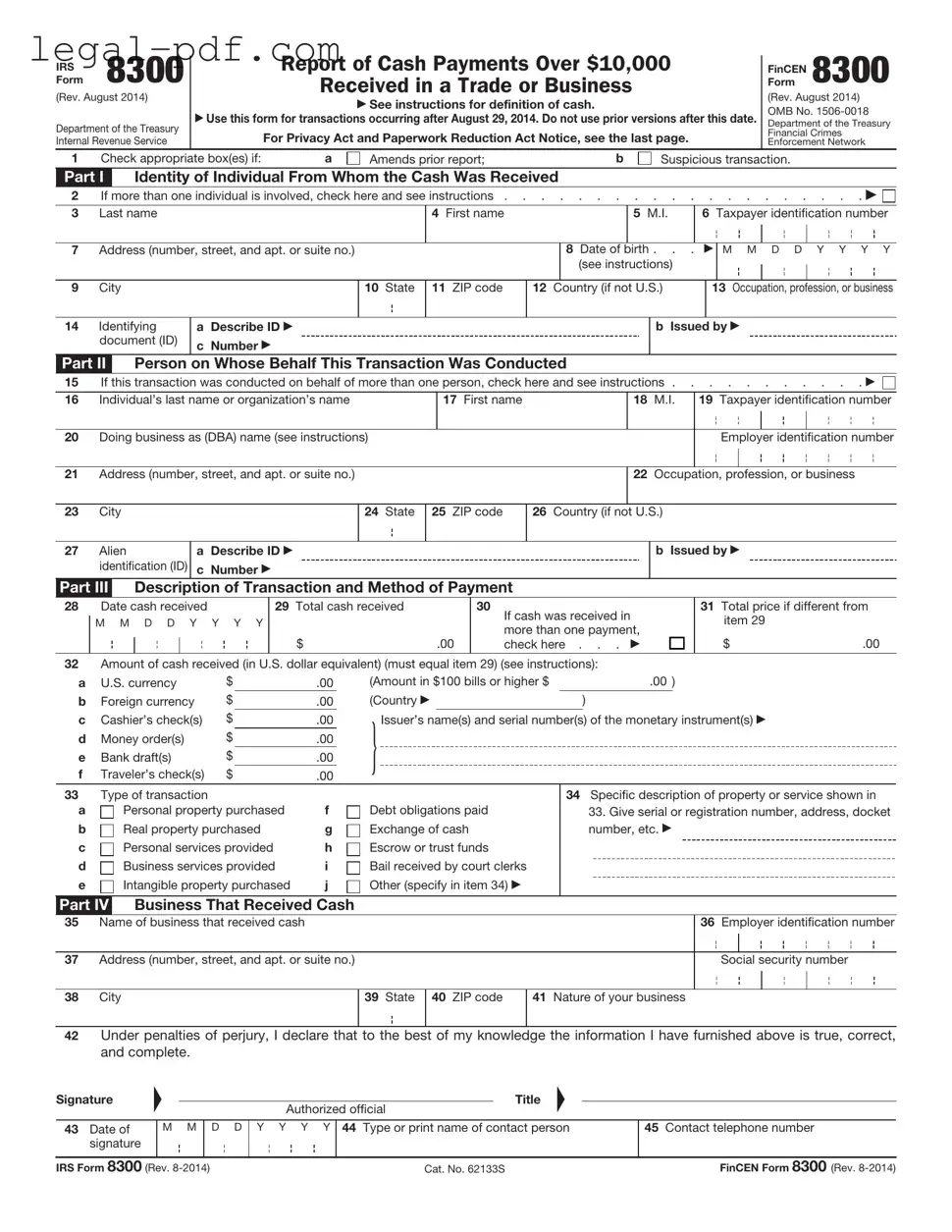 Blank IRS 8300 Form