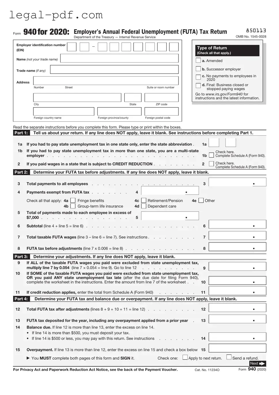 Blank IRS 940 Form