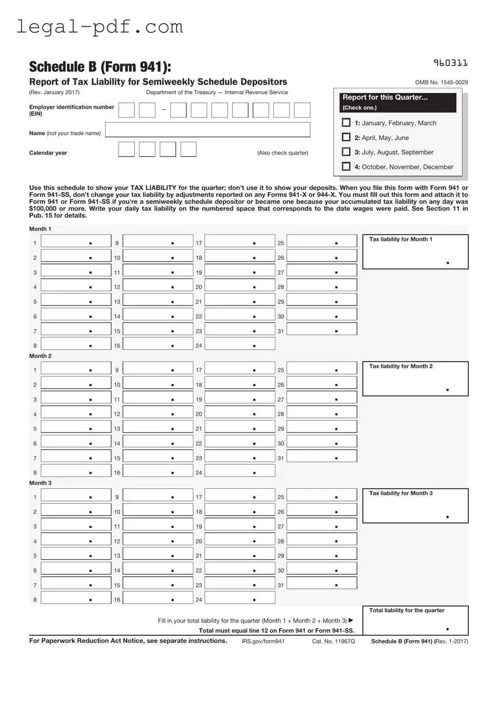 Blank IRS Schedule B 941 Form