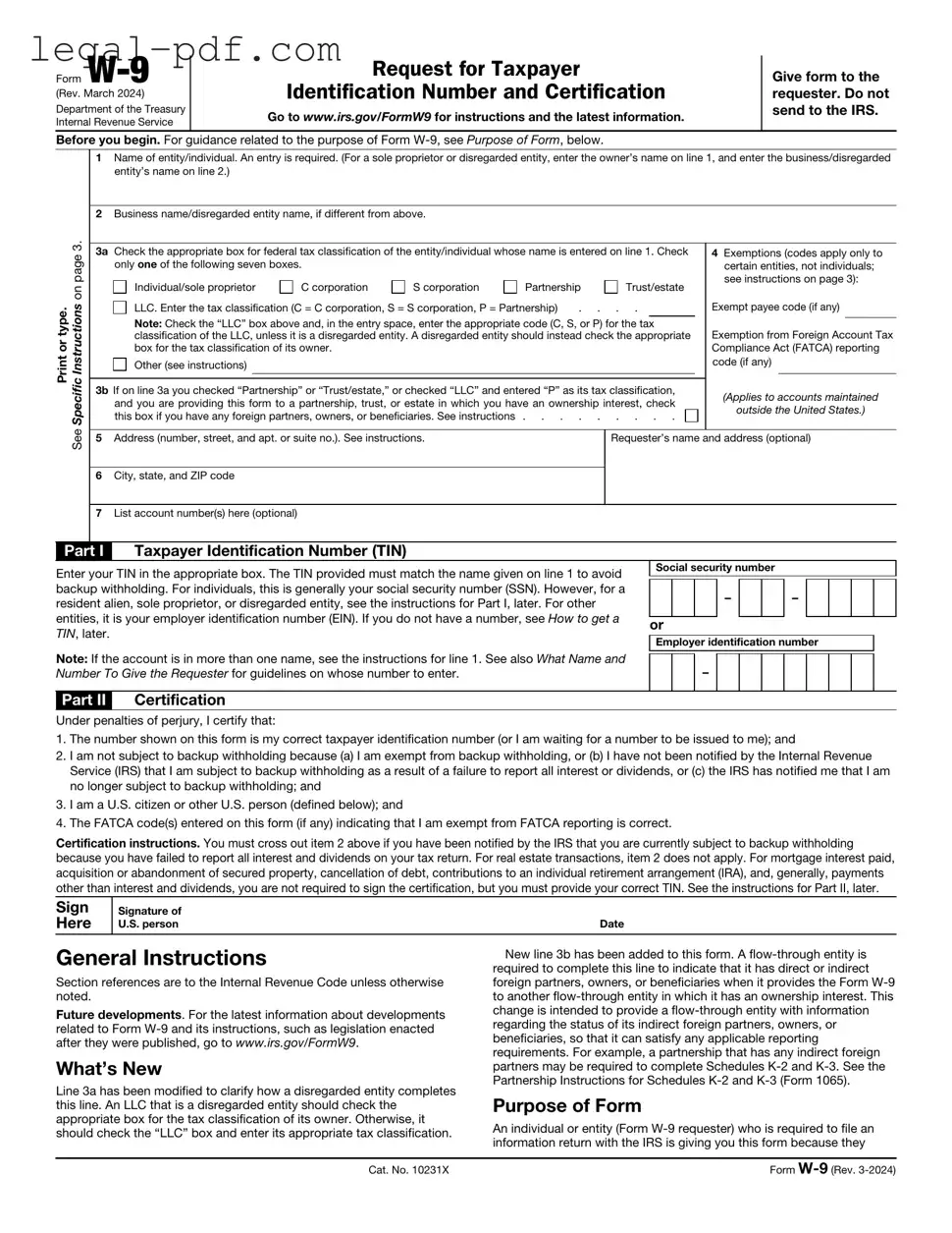 Blank IRS W-9 Form