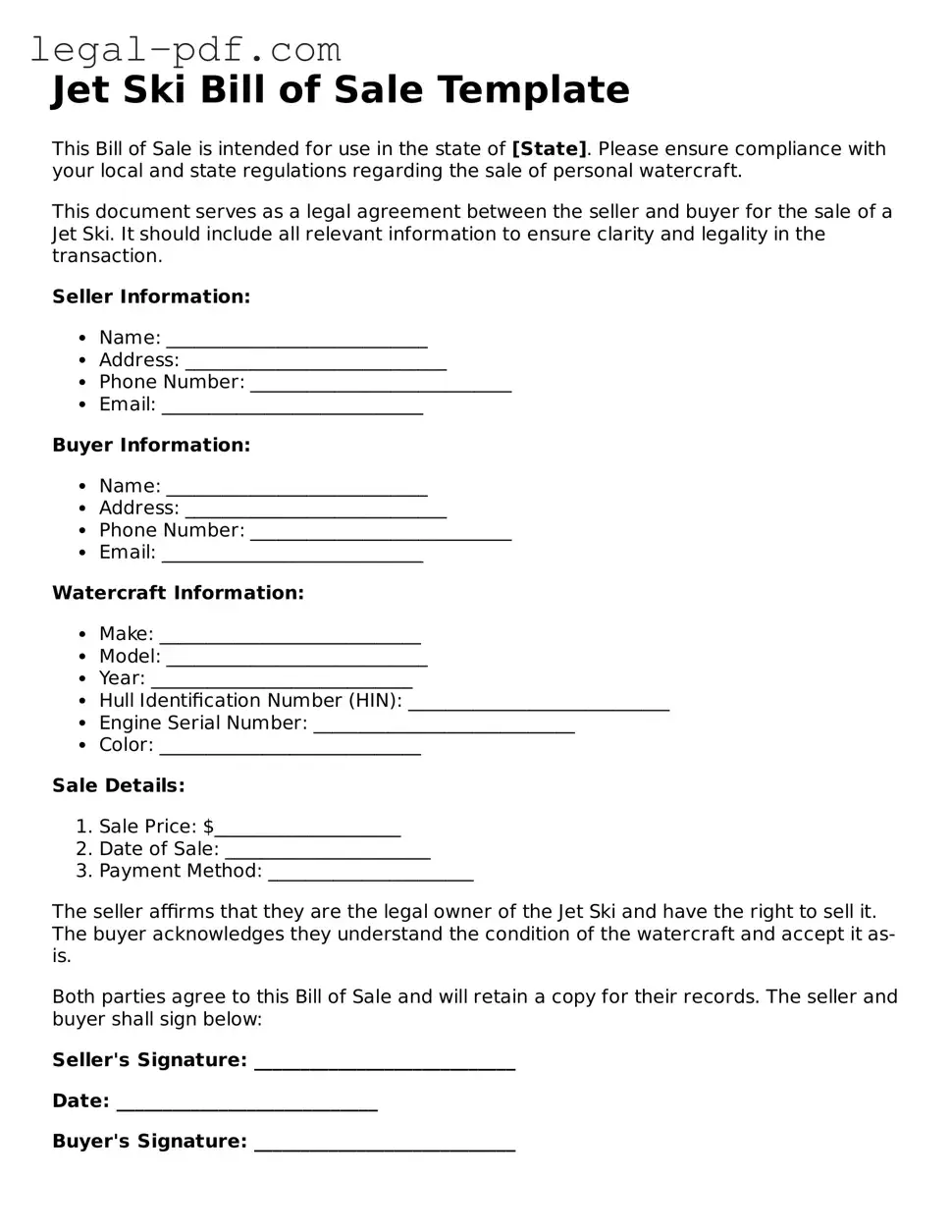 Valid Jet Ski Bill of Sale Template