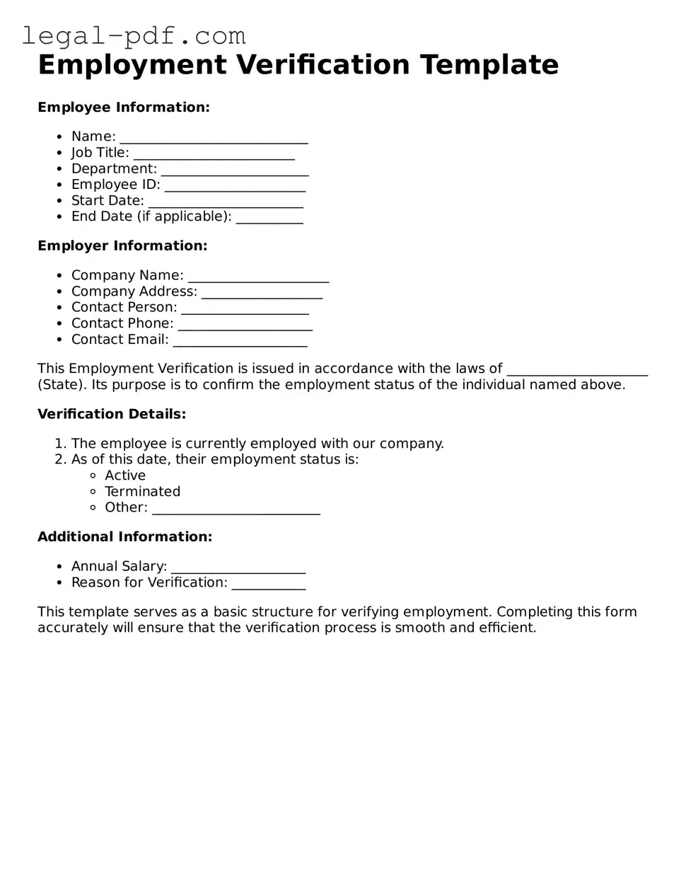 Valid Employment Verification Template