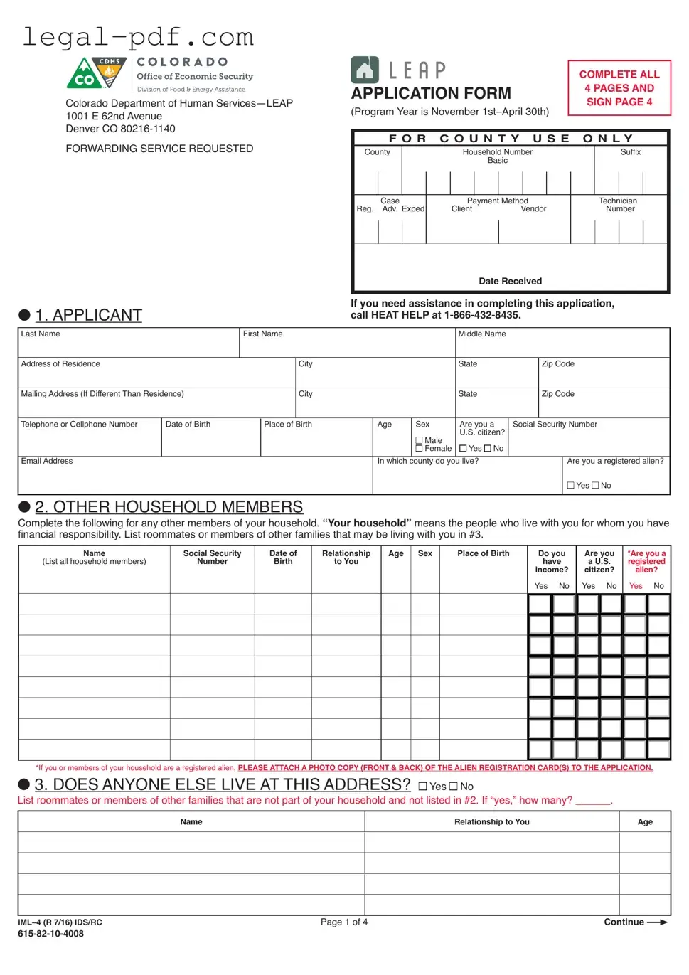 Blank Leap application IML-4 Form