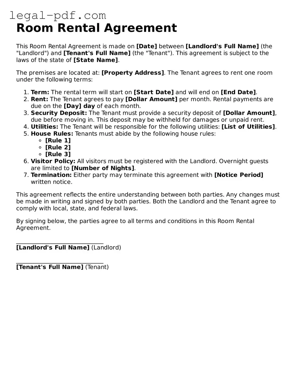 Valid Room Rental Agreement Template