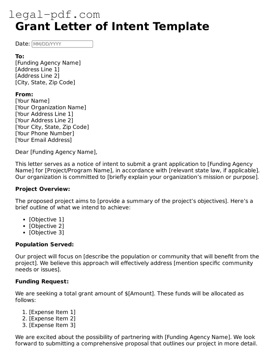 Valid Grant Letter of Intent Template