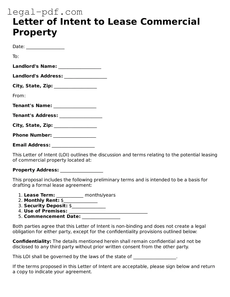 Valid Letter of Intent to Lease Commercial Property Template