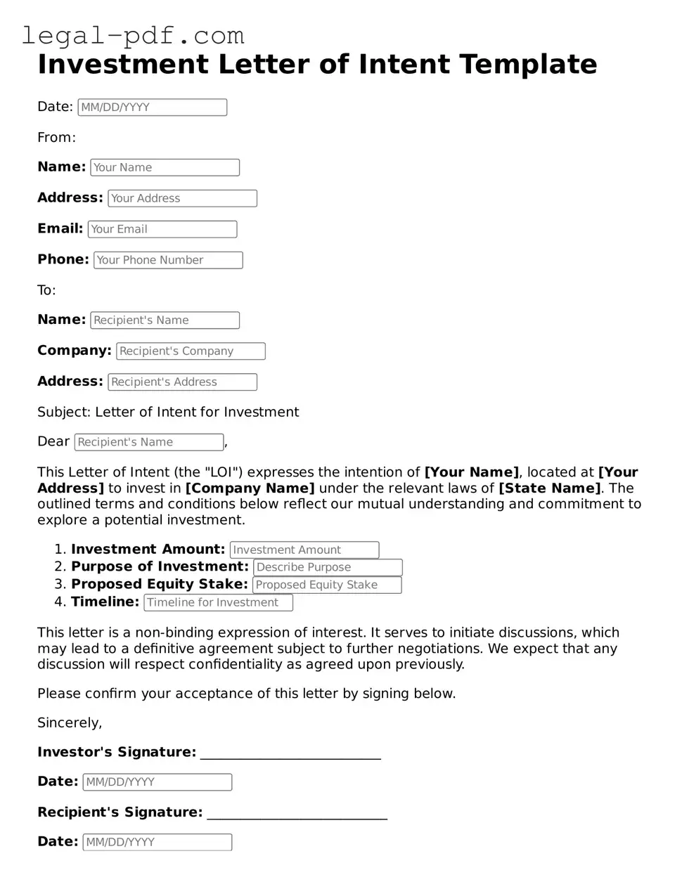 Valid Investment Letter of Intent Template