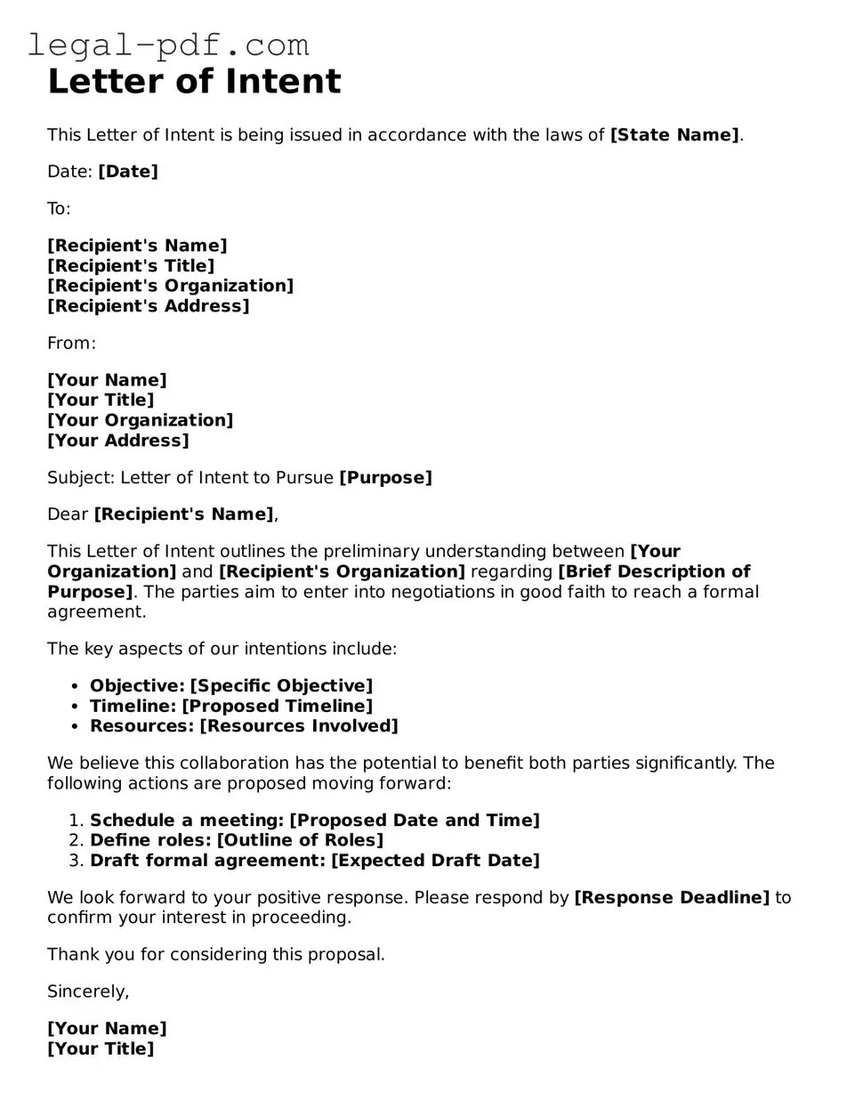 Valid Letter of Intent Template
